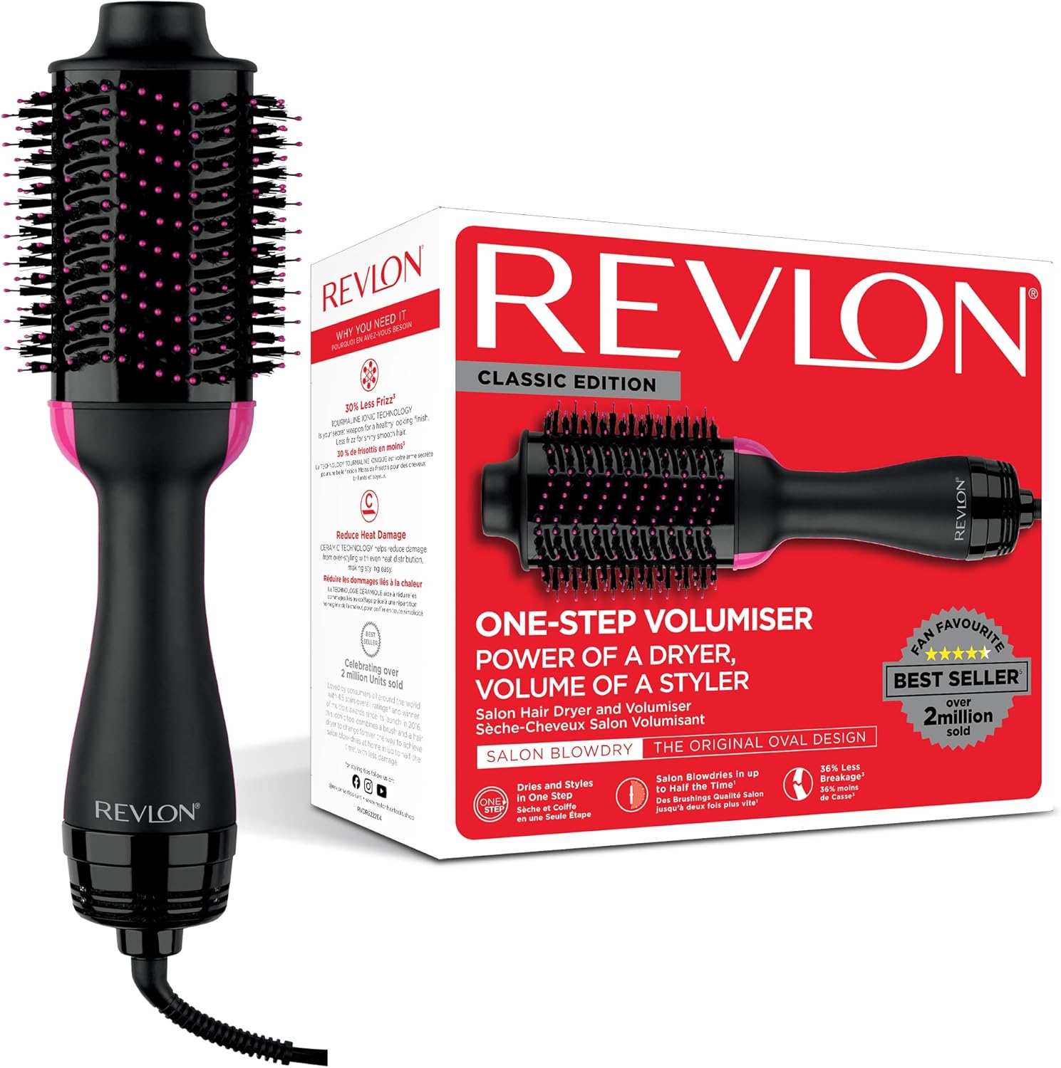 Revlon Spazzola One-Step Asciugacapelli e Volumizzante Nero/Rosa RVDR5222E Revlon Spazzola One-Step Asciugacapelli e Volumizzante Nero/Rosa RVDR5222E